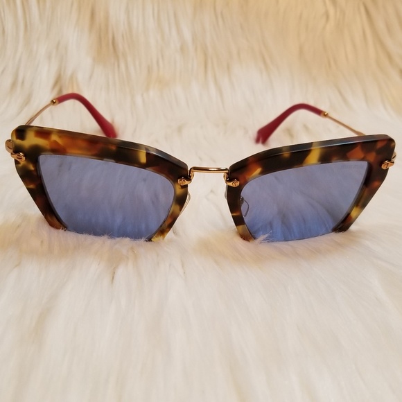 Miu Miu Sunglasses Cat Eye Tortoise Fr. Blue Lens - Picture 2 of 8